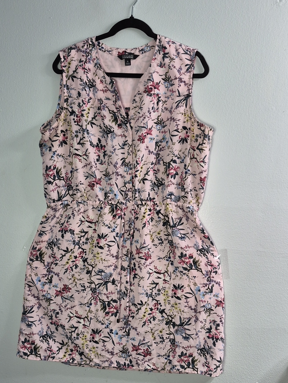 Original Penguin Light Pink Floral V-Neck Drawstring Dress